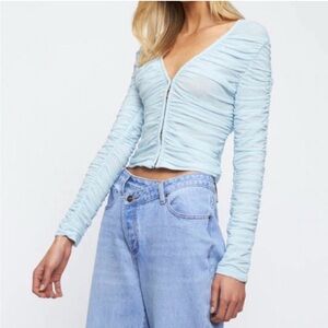Lioness Blue Ruched Fitted Blouse